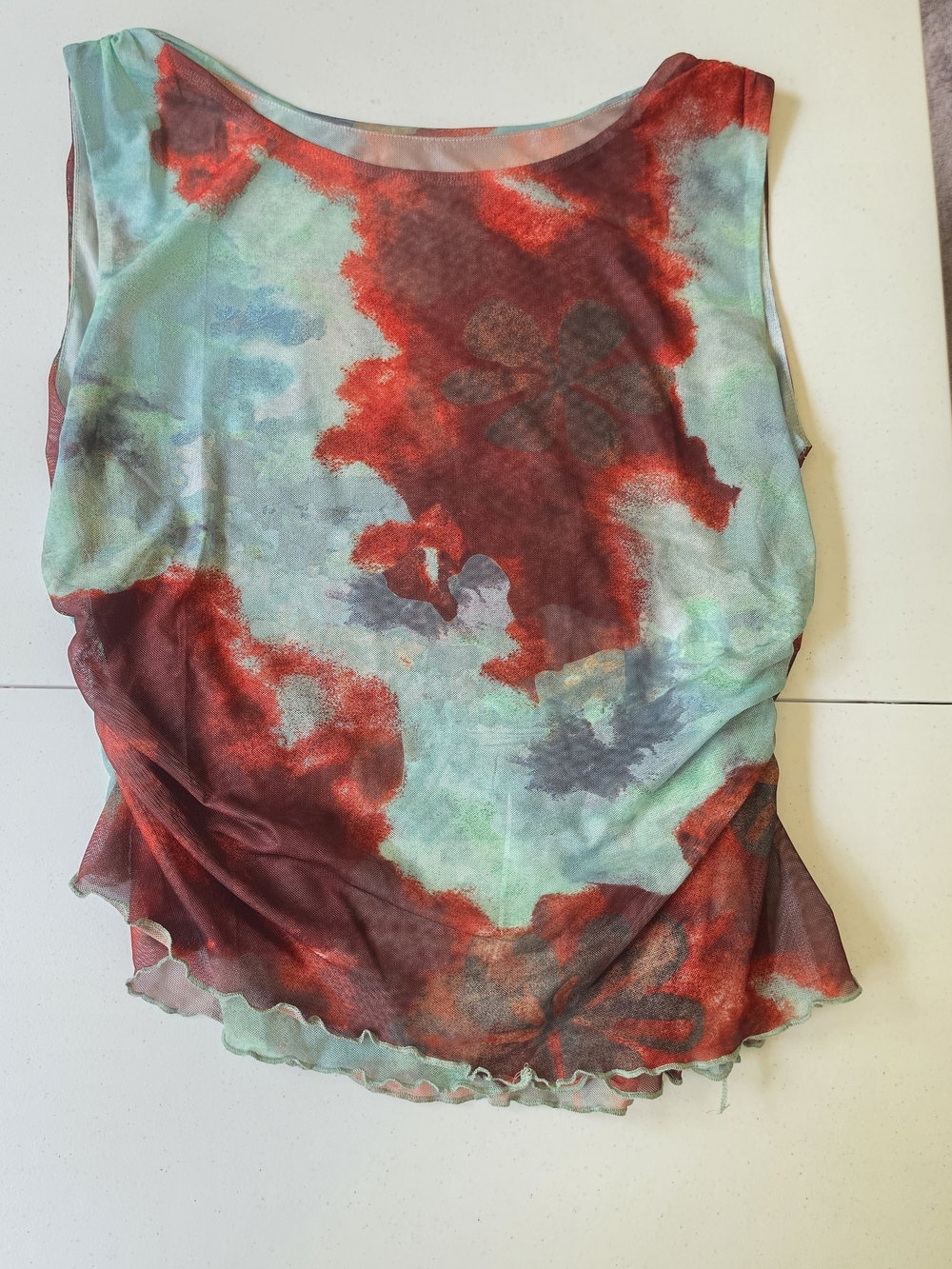 Floral Watercolor Sheer Sleeveless Camisole in Red & Aqua